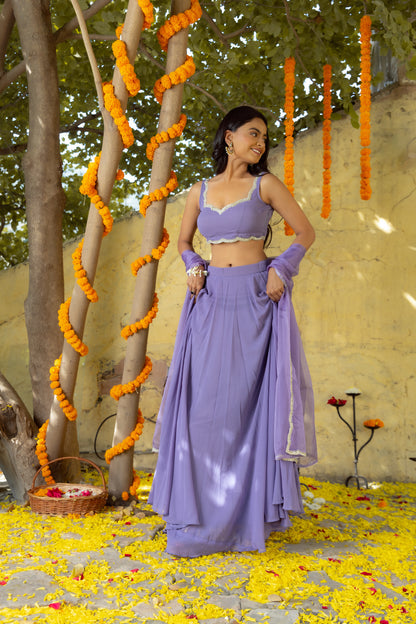 Georgette Semistitched Lehenga Choli With Embroidered Glitter Work On Blouse(Unstitched) Organza Glitter Work Duaptta.